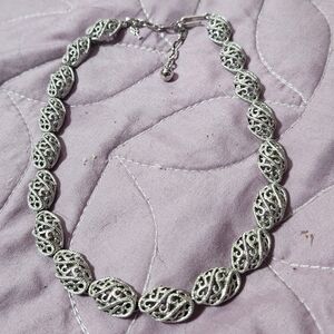 RARE Vintage Crown Trifari Silver Tone Filigree Choker Necklace